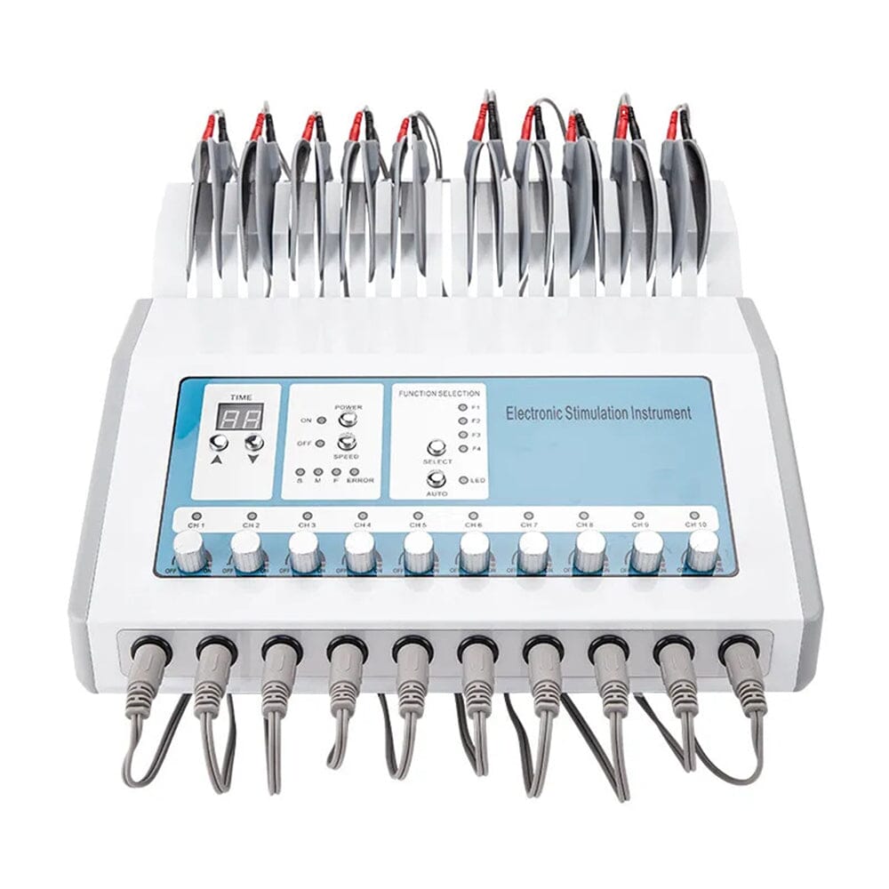 10-channel EMS muscle stimulator machine with electrode pads for at-home muscle stimulation