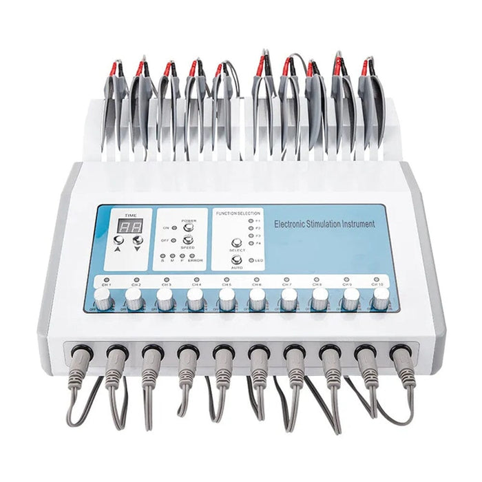 10-channel EMS muscle stimulator machine with electrode pads for at-home muscle stimulation