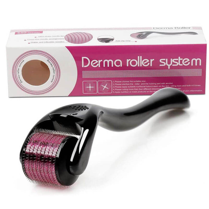 Titanium microneedle derma roller with pink drum for at-home microneedling