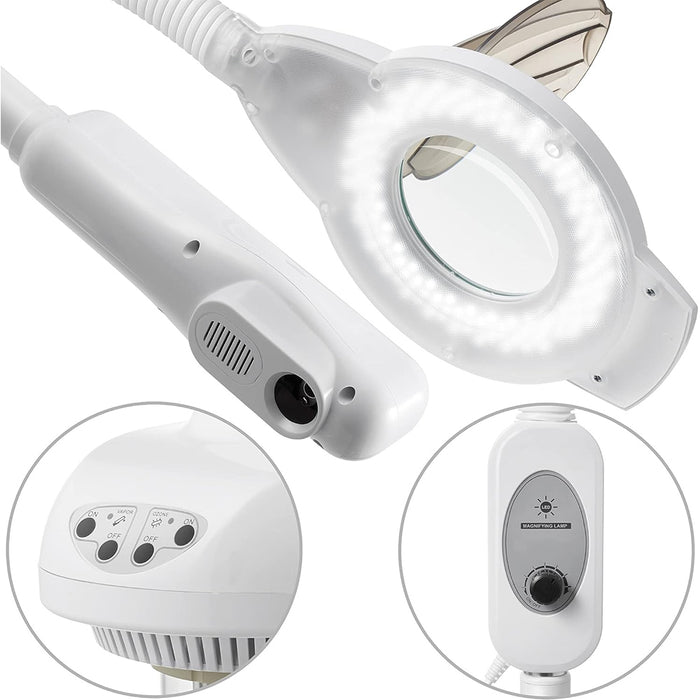 Professional Ionic Facial Steamer with LED Magnifying Lamp - Ozone Facial Steamer with Rolling Base for Esthetician Spa and Salon