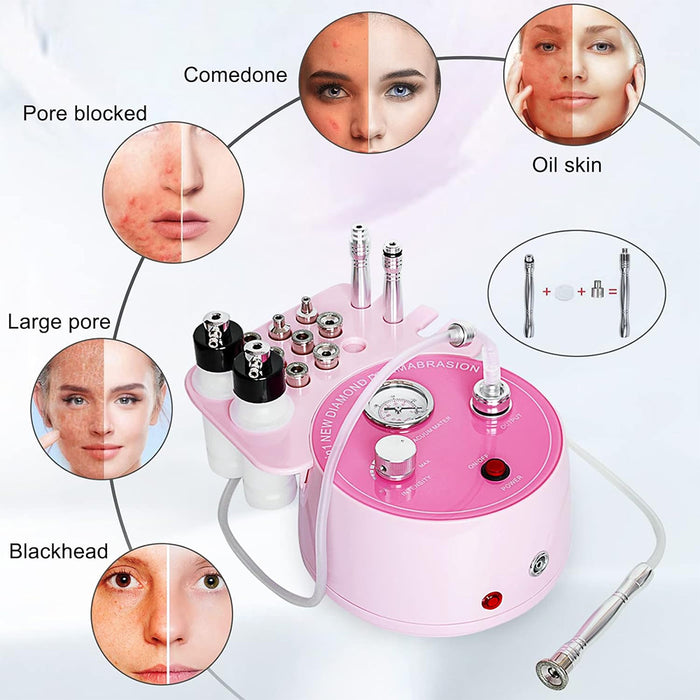 Pink 3 In1 Diamond Microdermabrasion Machine For Facial Skin Care Blackhead Removal With Spray