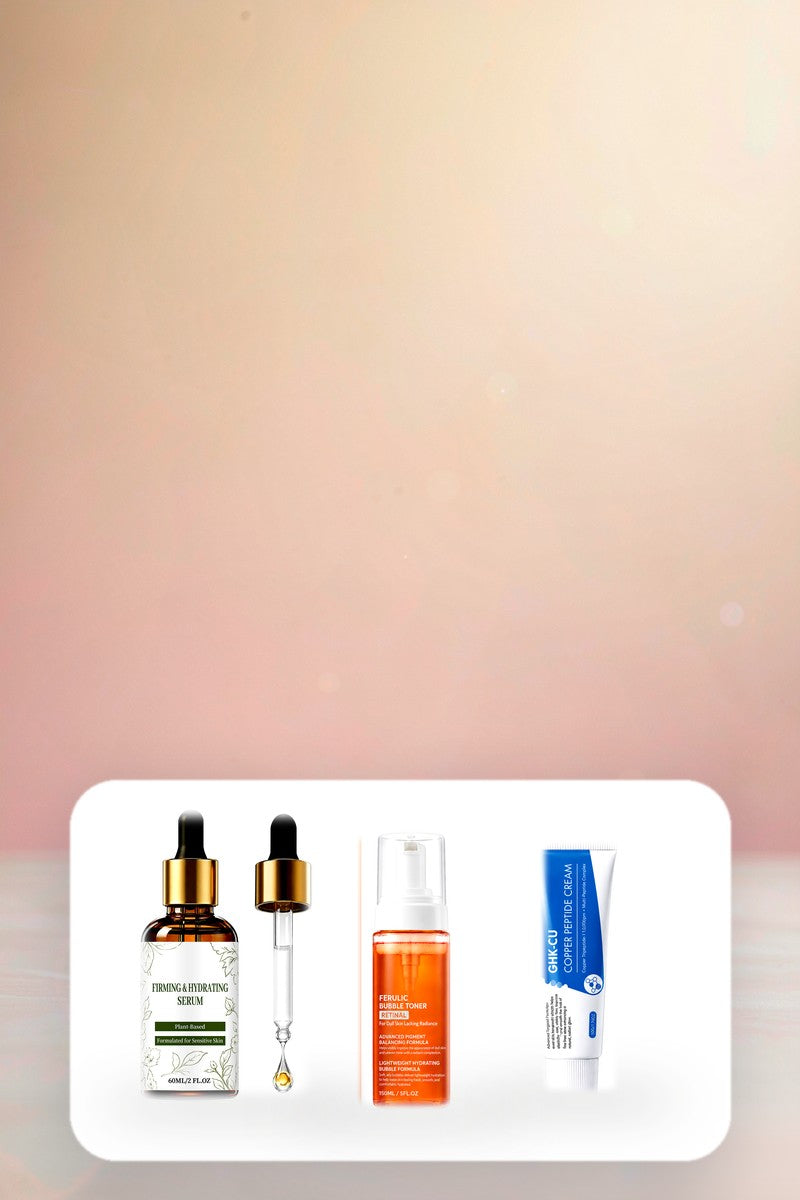 Skincare trio on white card, mobile